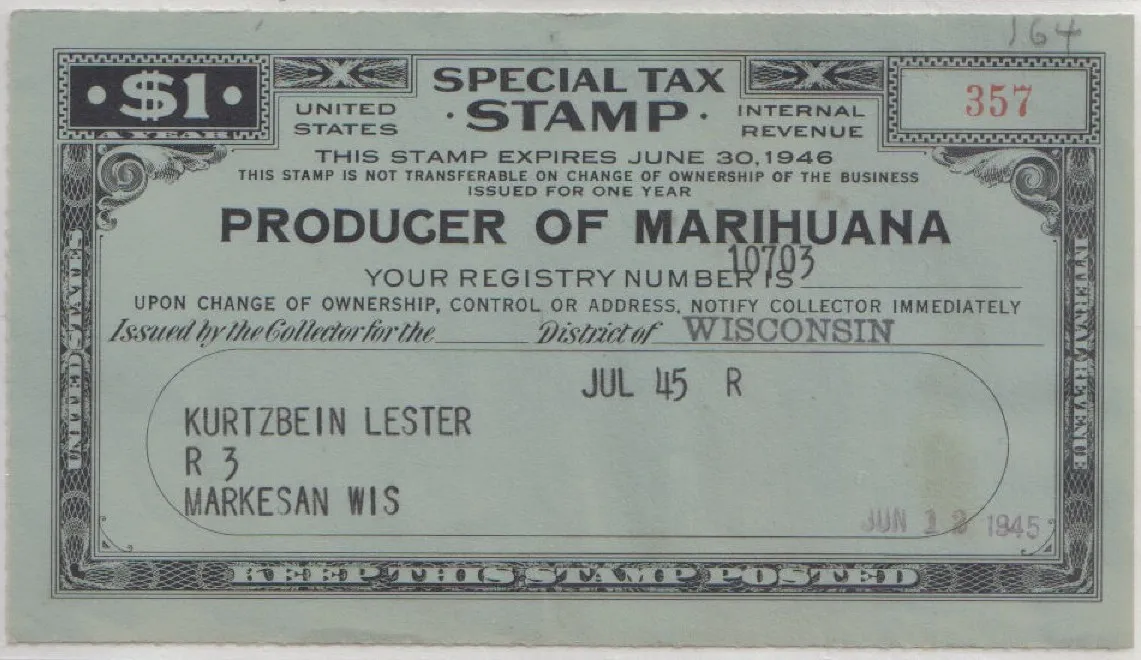 A mid-century United States government photograph related to cannabis cultivation.