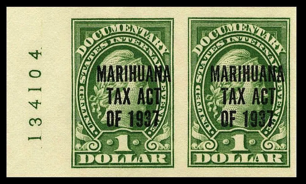A 1937 United States federal marihuana revenue stamp.